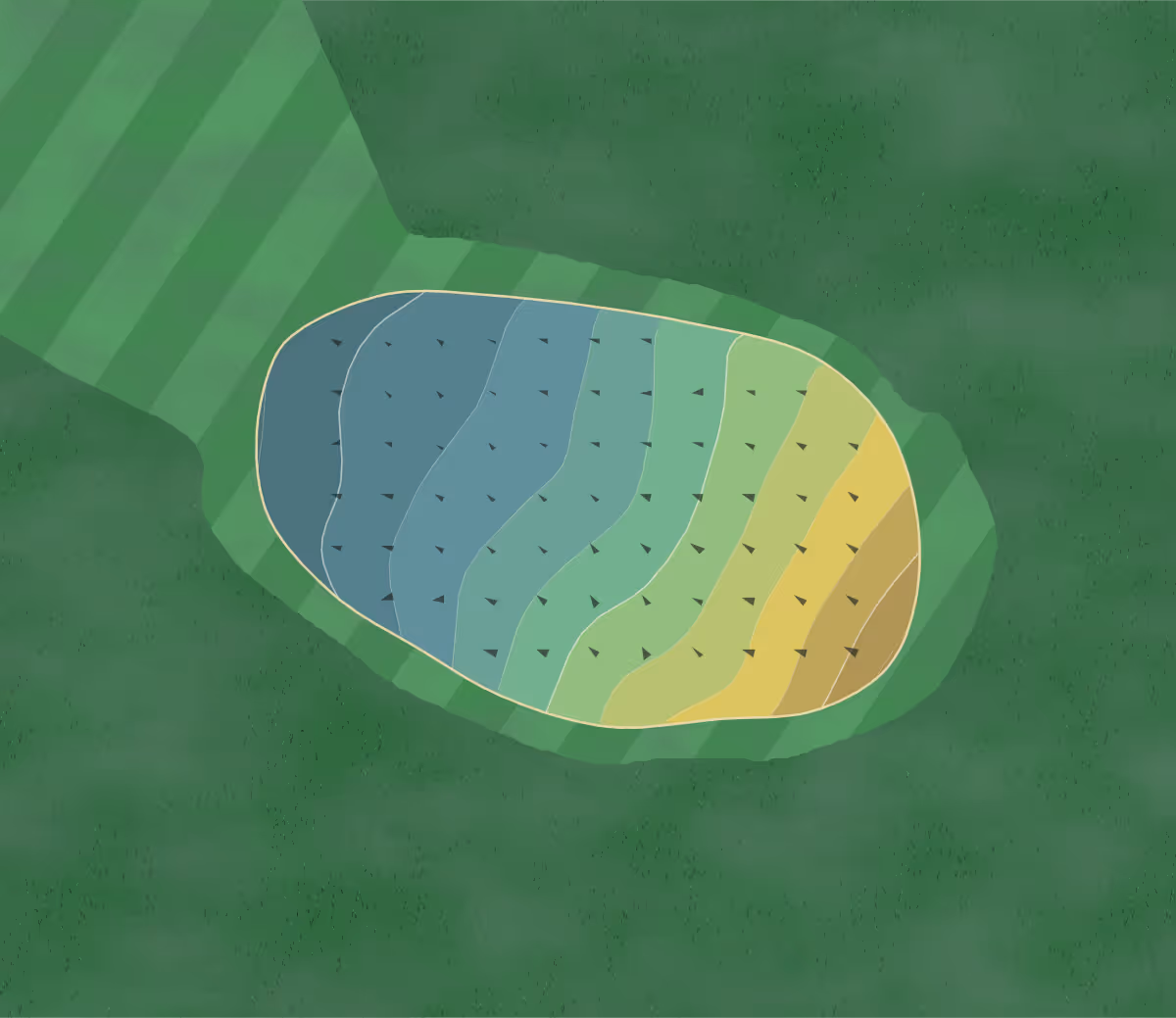 Green contour map of Bunker Hills Executive in Minnesota, United States — 83 elevation contours at a 3-inch interval with fall-line arrows, traced from 1-meter lidar