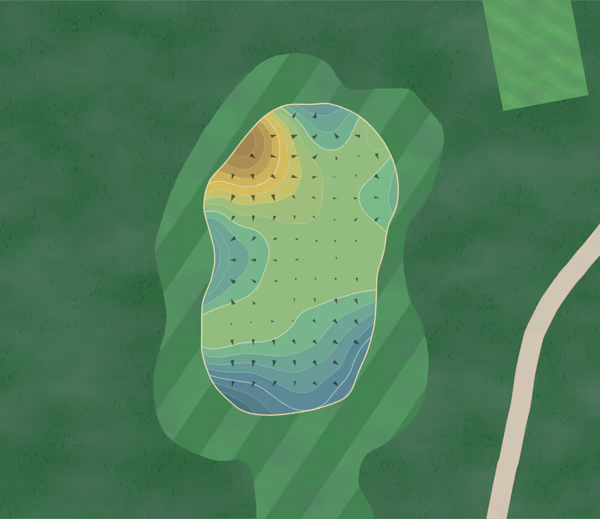 Green contour map of Burlington in Burlington, Vermont — 227 elevation contours at a 3-inch interval with fall-line arrows, traced from 1-meter lidar