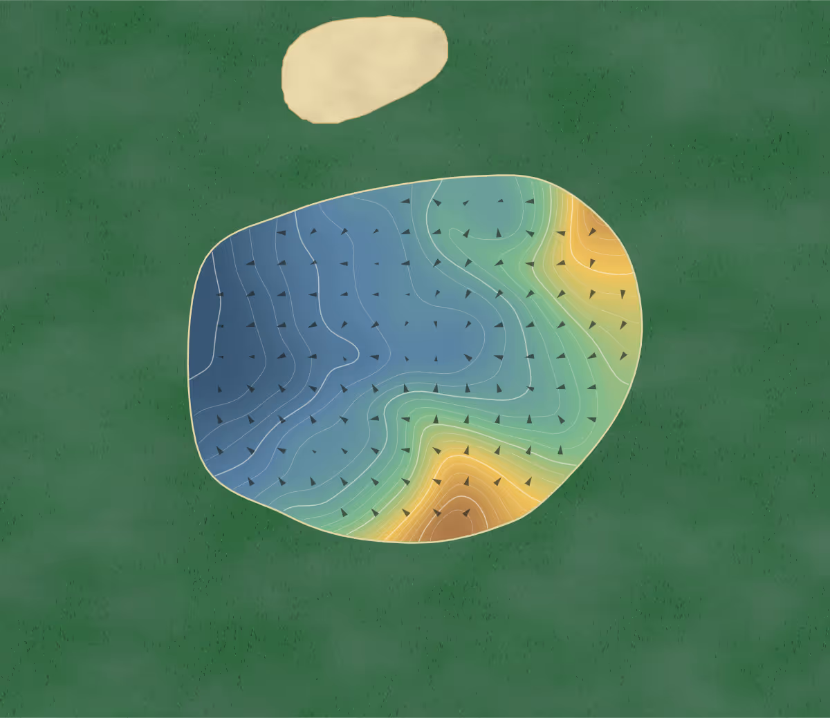 Green contour map of Burlish Park in Kidderminster, England: 178 elevation contours at a 8-centimeter interval with fall-line arrows, traced from 1-meter lidar