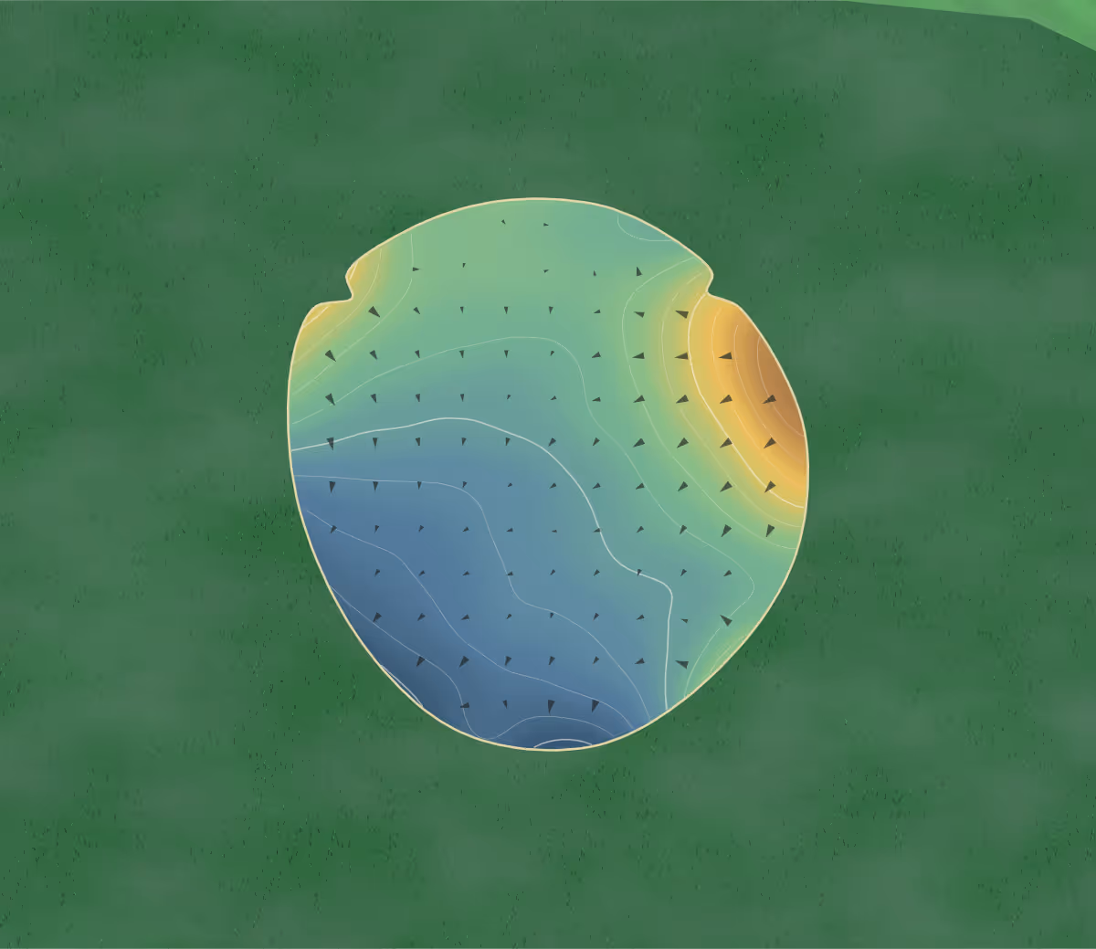 Green contour map of Burning Tree in Overland Park, Kansas: 84 elevation contours at a 3-inch interval with fall-line arrows, traced from 1-meter lidar