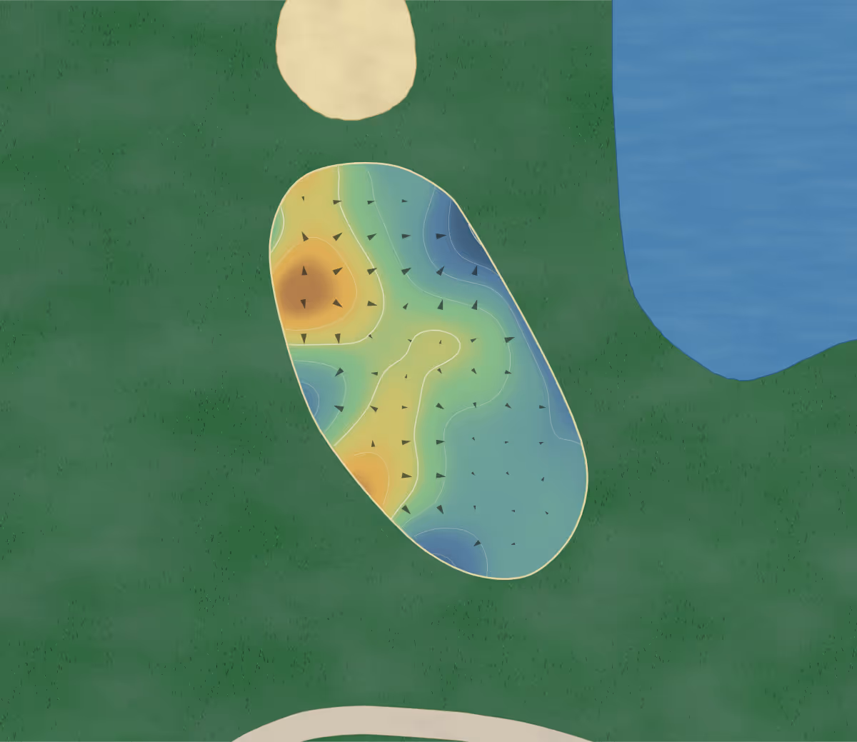 Green contour map of Bushwood in Northville, Michigan: 58 elevation contours at a 3-inch interval with fall-line arrows, traced from 1-meter lidar