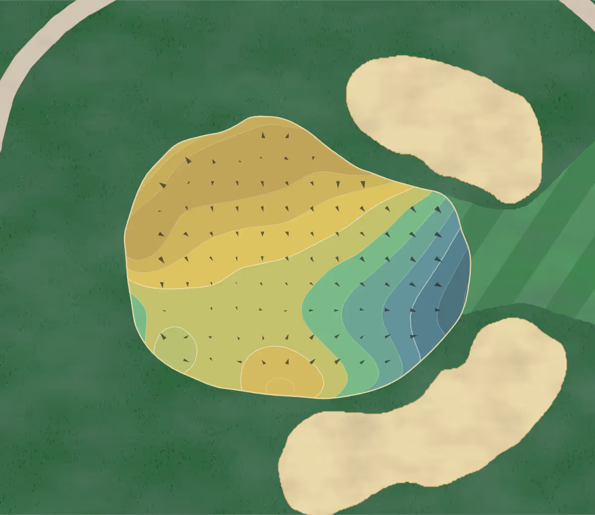 Green contour map of Butler CC in Butler, Pennsylvania — 205 elevation contours at a 3-inch interval with fall-line arrows, traced from 1-meter lidar