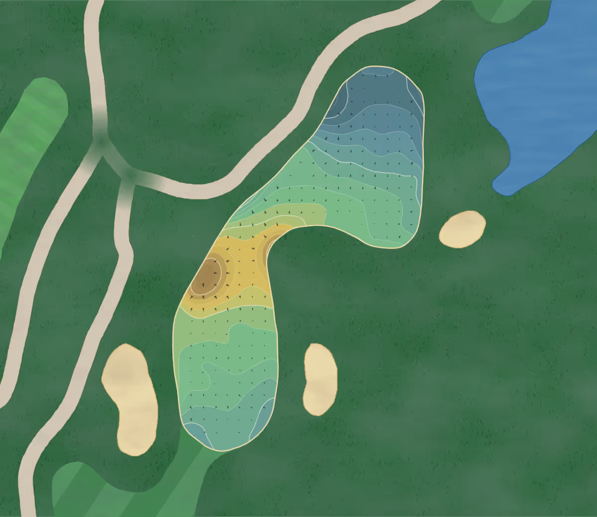 Green contour map of Butternut Farm in Stow, Massachusetts — 194 elevation contours at a 3-inch interval with fall-line arrows, traced from 1-meter lidar