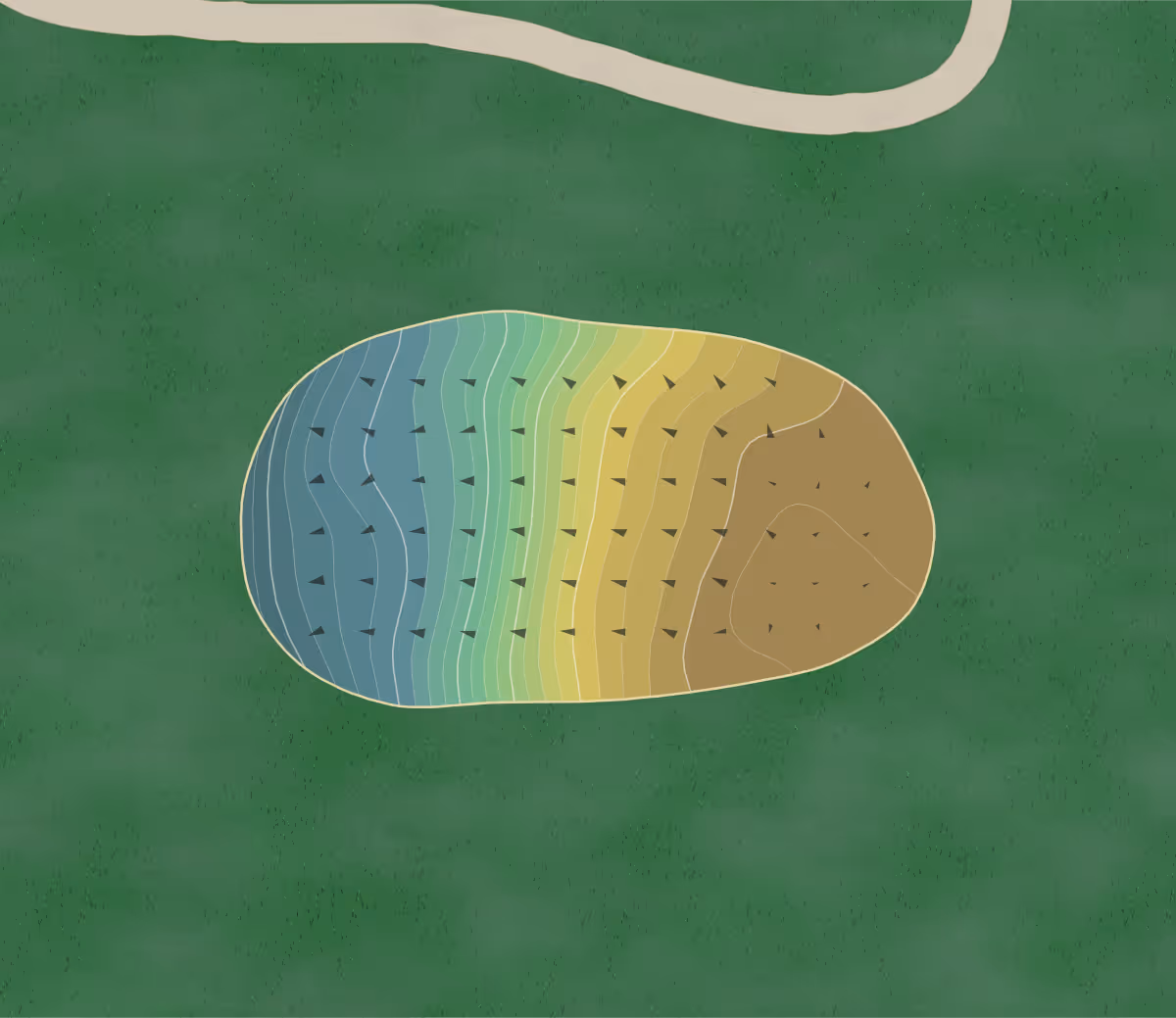 Green contour map of Byrncliff Resort in Varysburg, New York — 244 elevation contours at a 3-inch interval with fall-line arrows, traced from 1-meter lidar