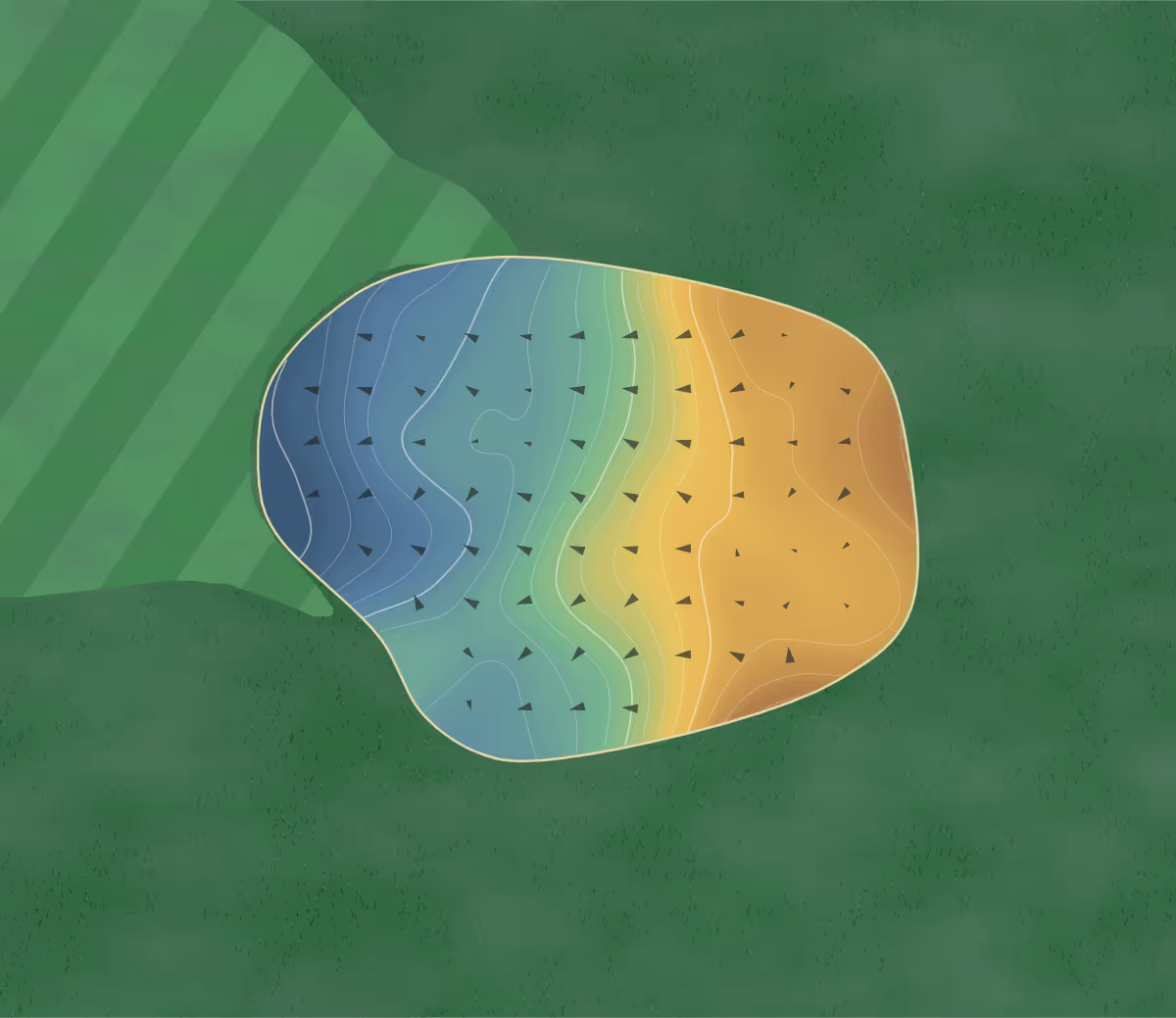 Green contour map of Caberfae Peaks in Cadillac, Michigan: 91 elevation contours at a 3-inch interval with fall-line arrows, traced from 1-meter lidar