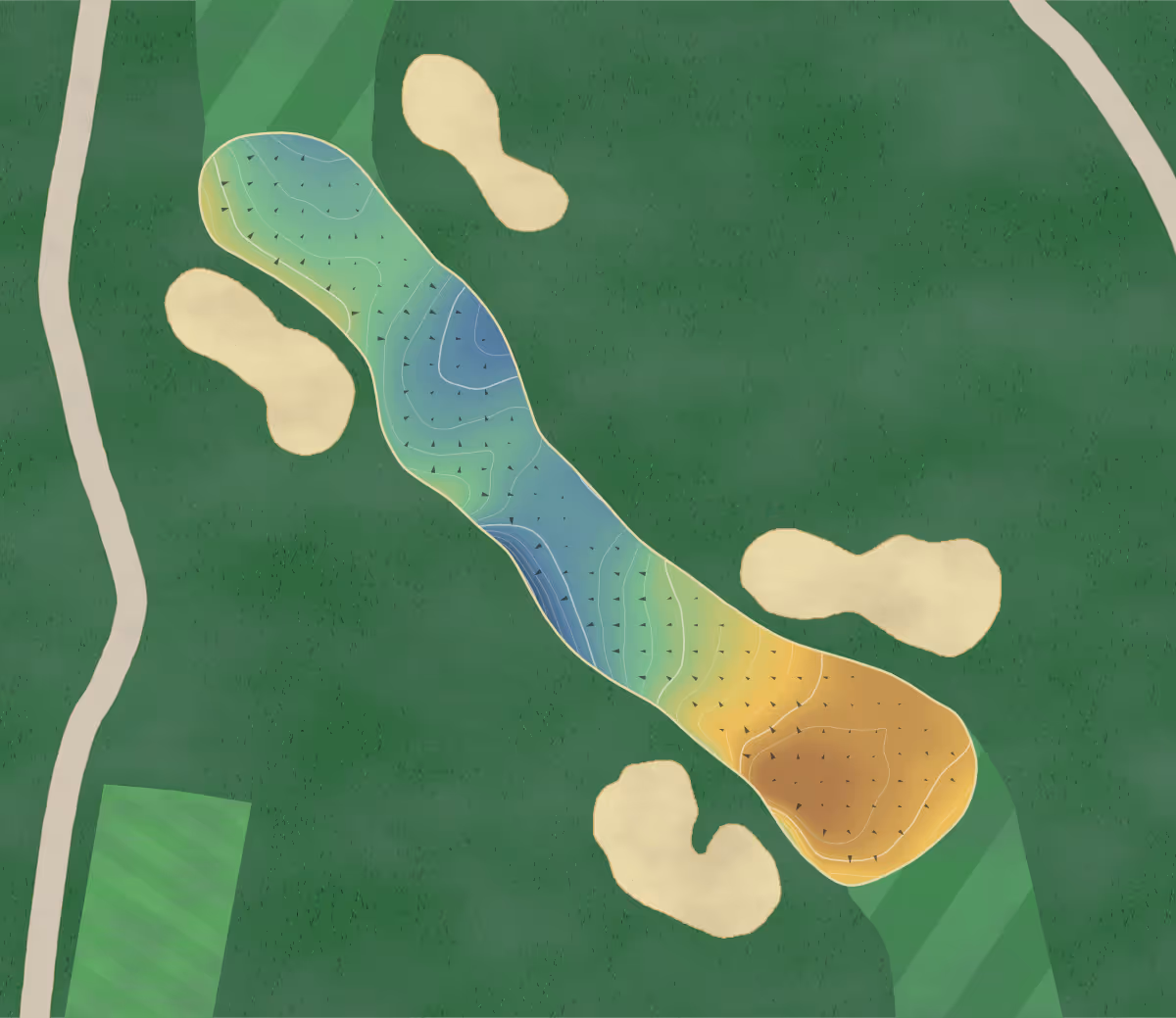 Green contour map of Cacapon in Berkeley Springs, West Virginia — 192 elevation contours at a 3-inch interval with fall-line arrows, traced from 1-meter lidar
