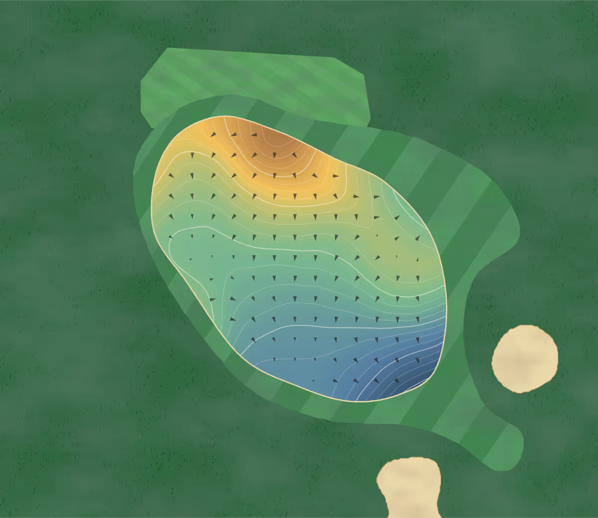 Green contour map of Caddington in Luton, England: 156 elevation contours at a 8-centimeter interval with fall-line arrows, traced from 1-meter lidar