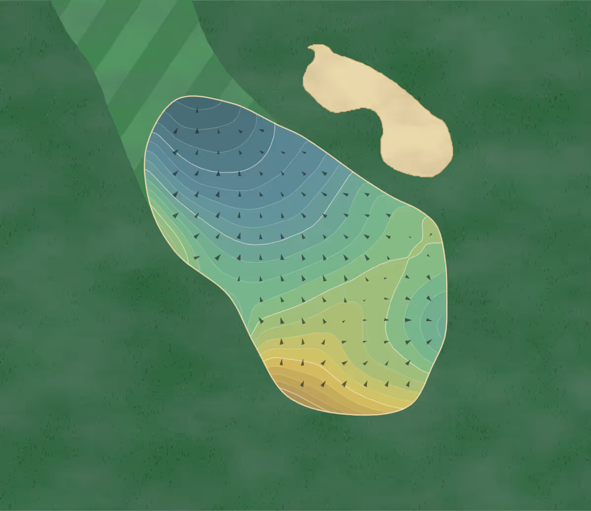 Green contour map of Callippe in Pleasanton, California — 301 elevation contours at a 3-inch interval with fall-line arrows, traced from 1-meter lidar