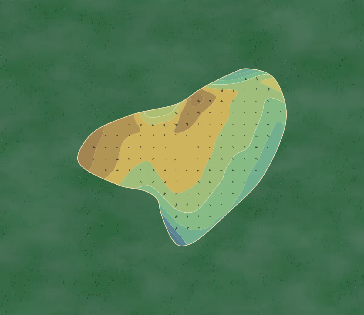 Green contour map of Calverley GC in Pudsey, England — 179 elevation contours at a 8-centimeter interval with fall-line arrows, traced from 1-meter lidar