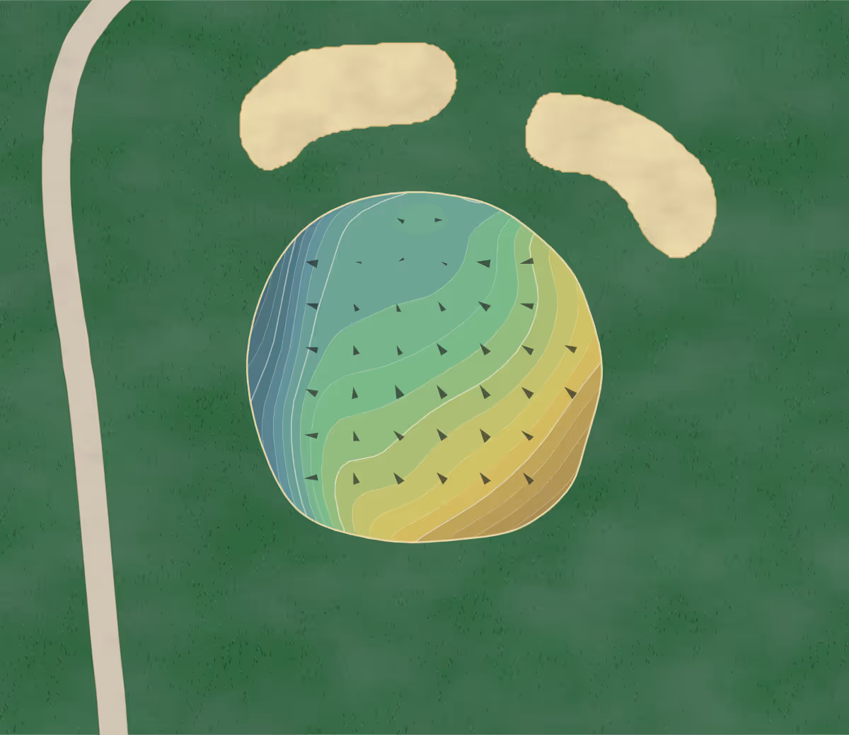 Green contour map of Cambridge CC in Byesville, Ohio — 178 elevation contours at a 3-inch interval with fall-line arrows, traced from 1-meter lidar