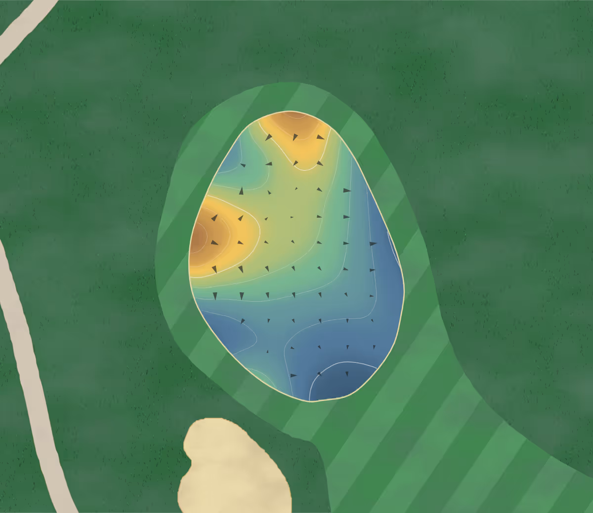 Green contour map of Camelback in Scottsdale, Arizona: 54 elevation contours at a 3-inch interval with fall-line arrows, traced from 1-meter lidar