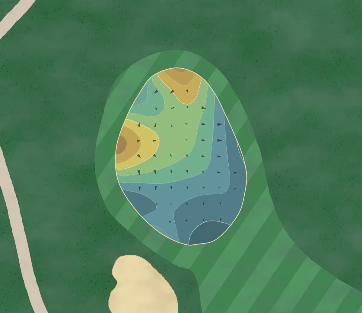 Green contour map of Camelback in Scottsdale, Arizona — 107 elevation contours at a 3-inch interval with fall-line arrows, traced from 1-meter lidar