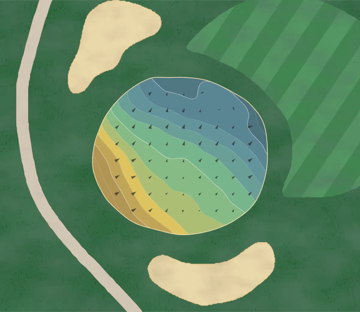 Green contour map of Canaan CC in North Canaan, Connecticut — 59 elevation contours at a 3-inch interval with fall-line arrows, traced from 1-meter lidar