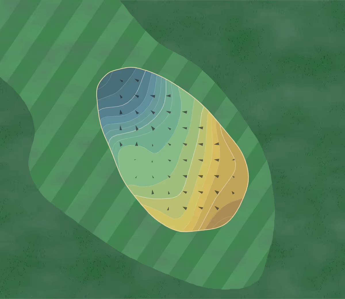 Green contour map of Candlewood in Whittier, California — 166 elevation contours at a 3-inch interval with fall-line arrows, traced from 1-meter lidar