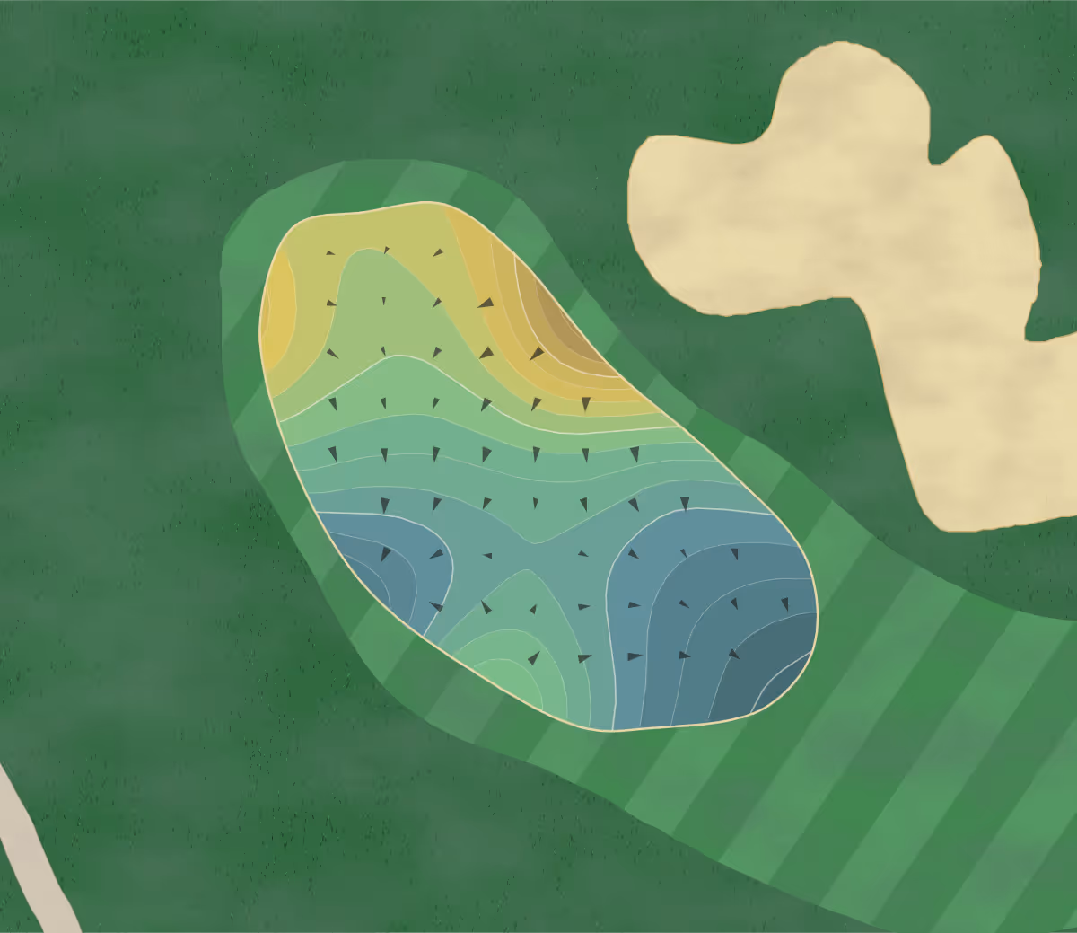 Green contour map of Cane Garden in The Villages, Florida — 171 elevation contours at a 3-inch interval with fall-line arrows, traced from 1-meter lidar