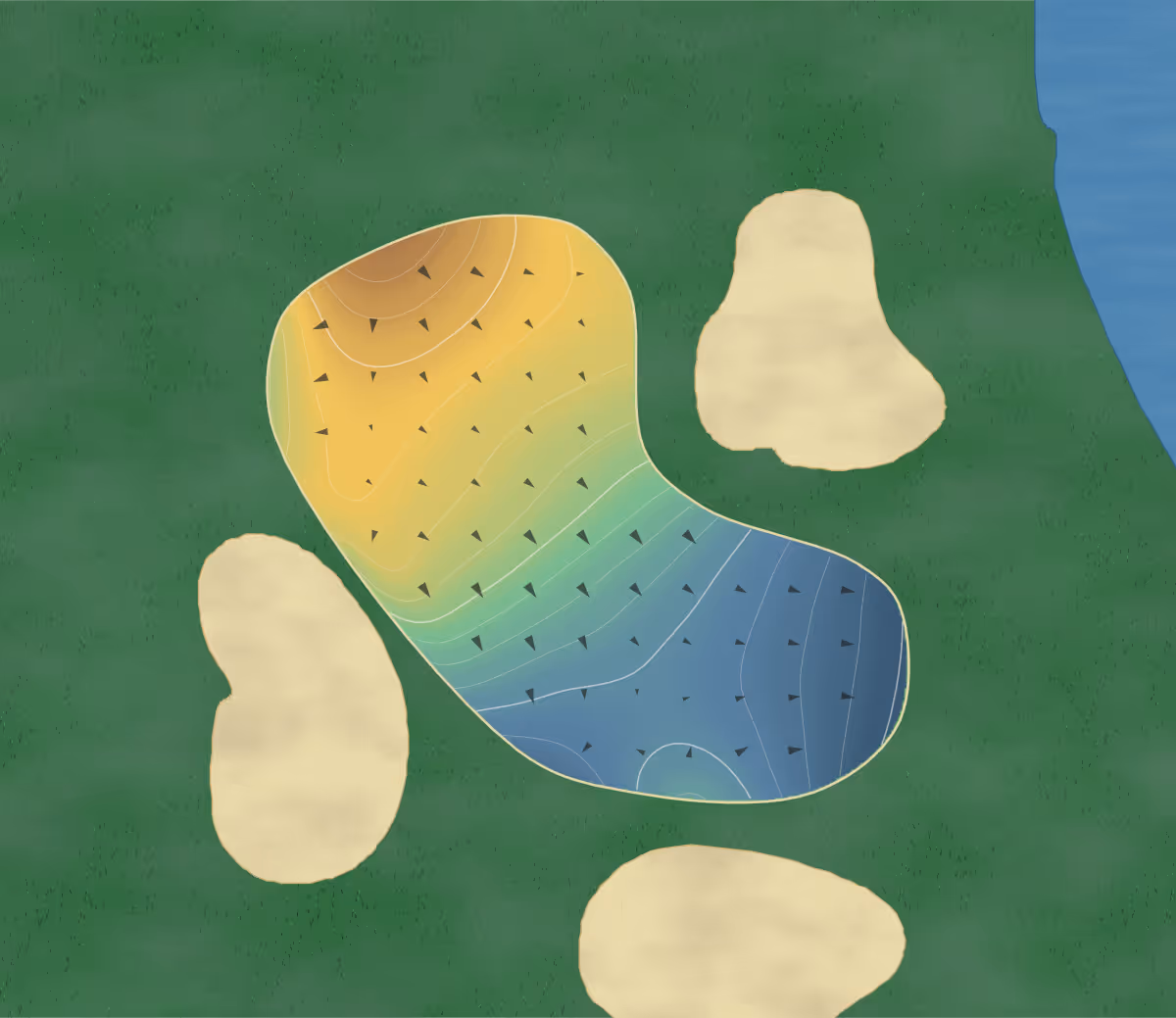 Green contour map of Squirrel Run in New Iberia, Louisiana — 177 elevation contours at a 3-inch interval with fall-line arrows, traced from 1-meter lidar