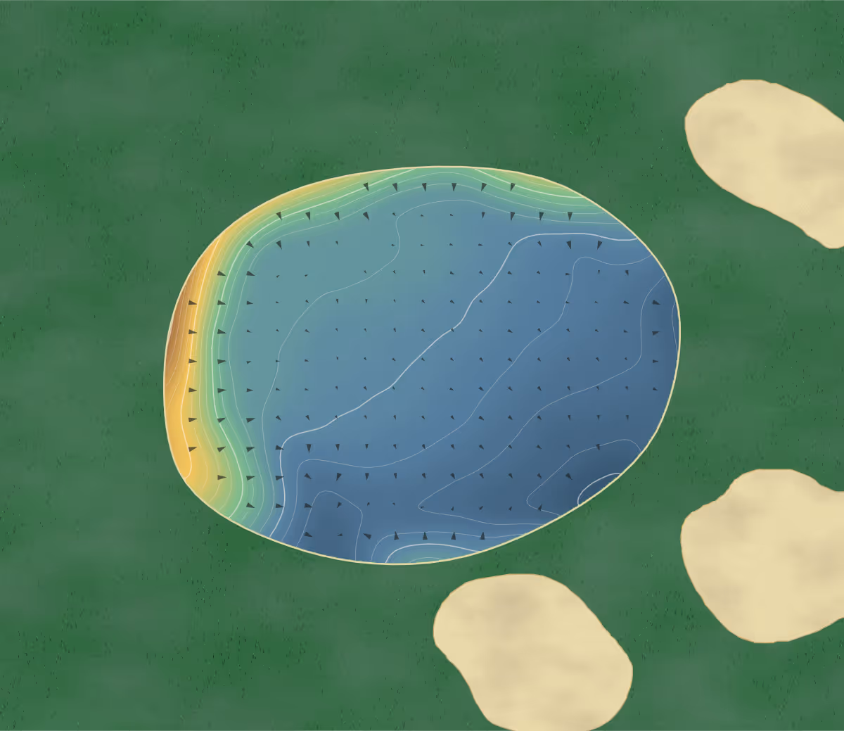 Green contour map of Cannington in Bridgwater, England: 108 elevation contours at a 8-centimeter interval with fall-line arrows, traced from 1-meter lidar