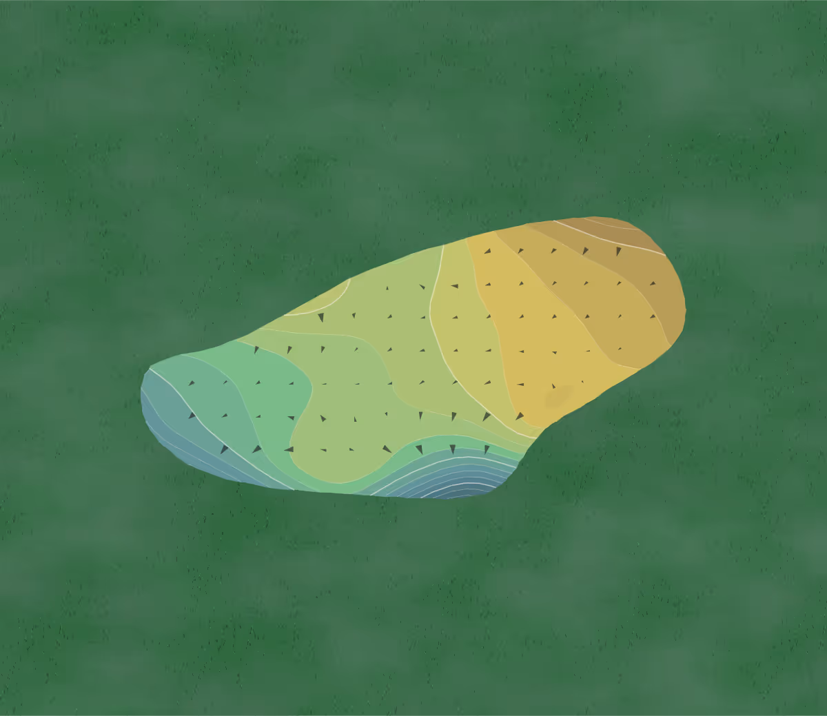 Green contour map of Canoa Ranch in Green Valley, Arizona — 53 elevation contours at a 3-inch interval with fall-line arrows, traced from 1-meter lidar