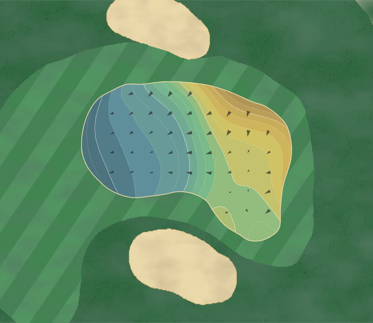 Green contour map of Canyon Creek in Richardson, Texas — 236 elevation contours at a 3-inch interval with fall-line arrows, traced from 1-meter lidar