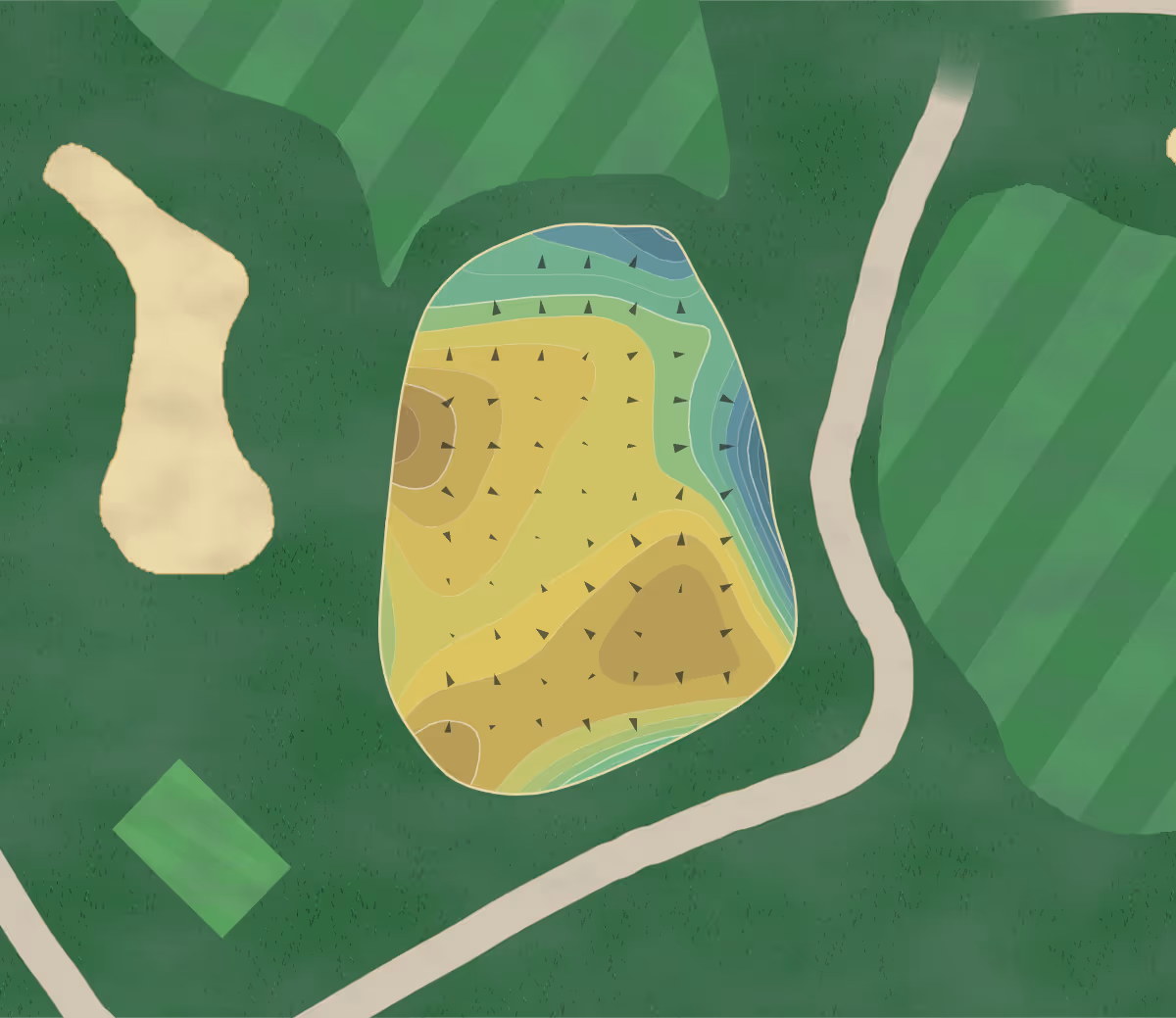 Green contour map of Cape Arundel in Kennebunkport, Maine — 207 elevation contours at a 3-inch interval with fall-line arrows, traced from 1-meter lidar
