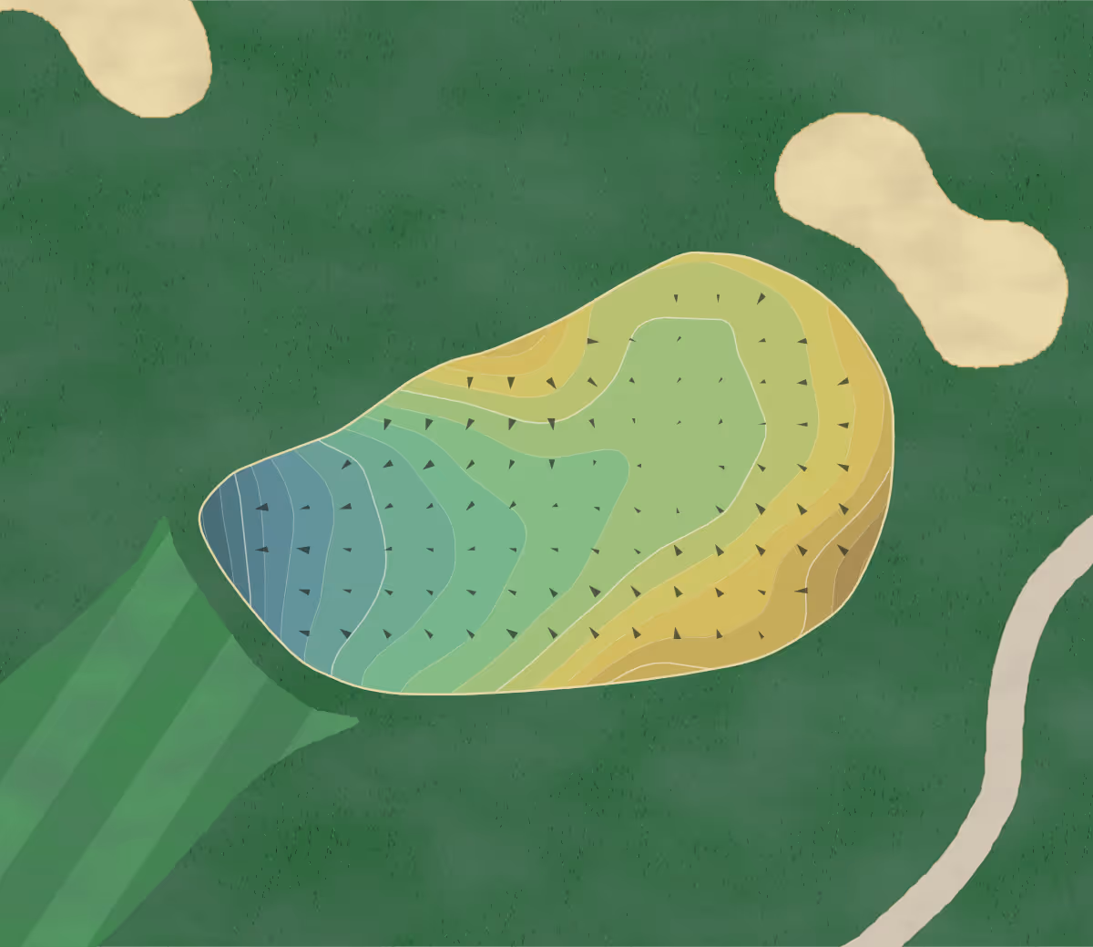 Green contour map of Cape Club in North Falmouth, Massachusetts — 237 elevation contours at a 3-inch interval with fall-line arrows, traced from 1-meter lidar