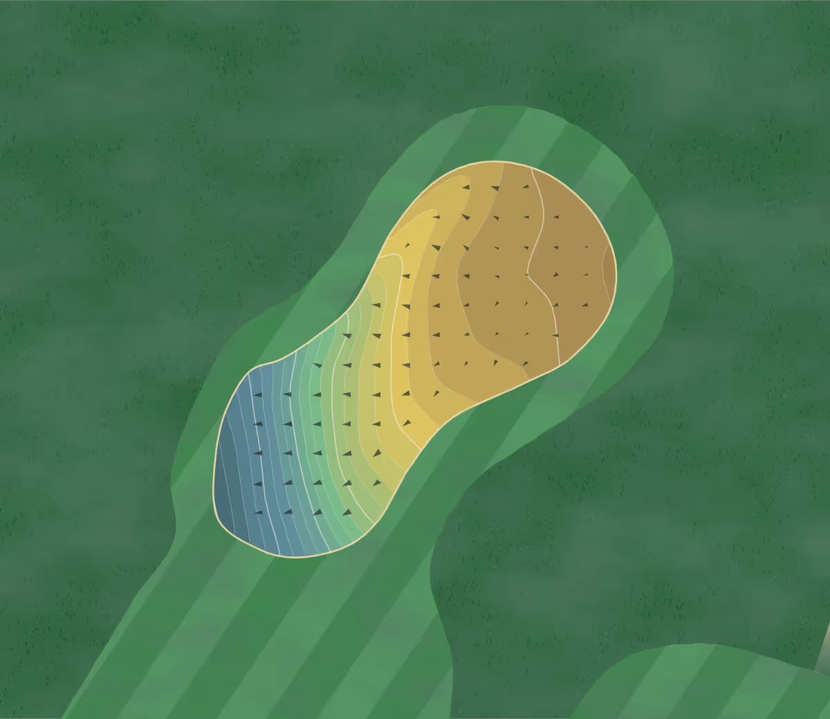 Green contour map of Cape Cornwall in Penzance, England — 297 elevation contours at a 8-centimeter interval with fall-line arrows, traced from 1-meter lidar