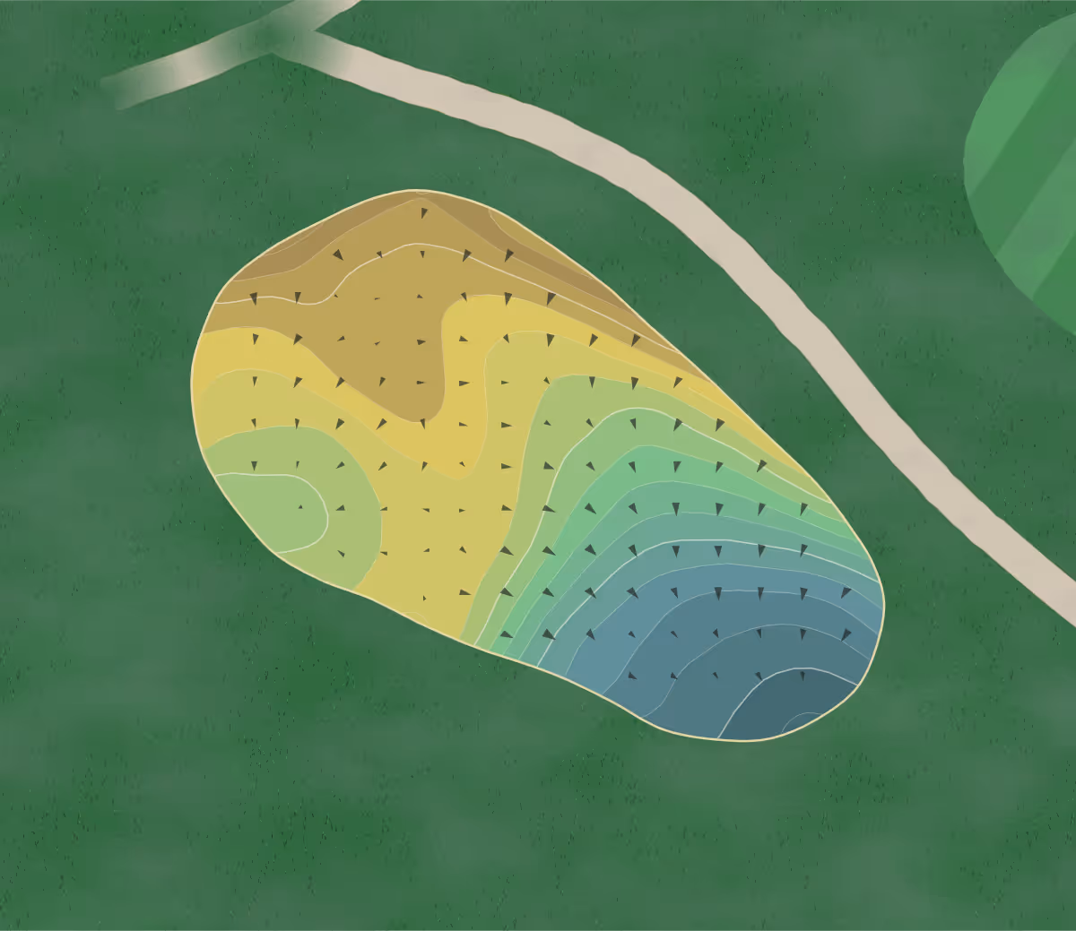 Green contour map of Cape Jaycee in Cape Girardeau, Missouri — 265 elevation contours at a 3-inch interval with fall-line arrows, traced from 1-meter lidar