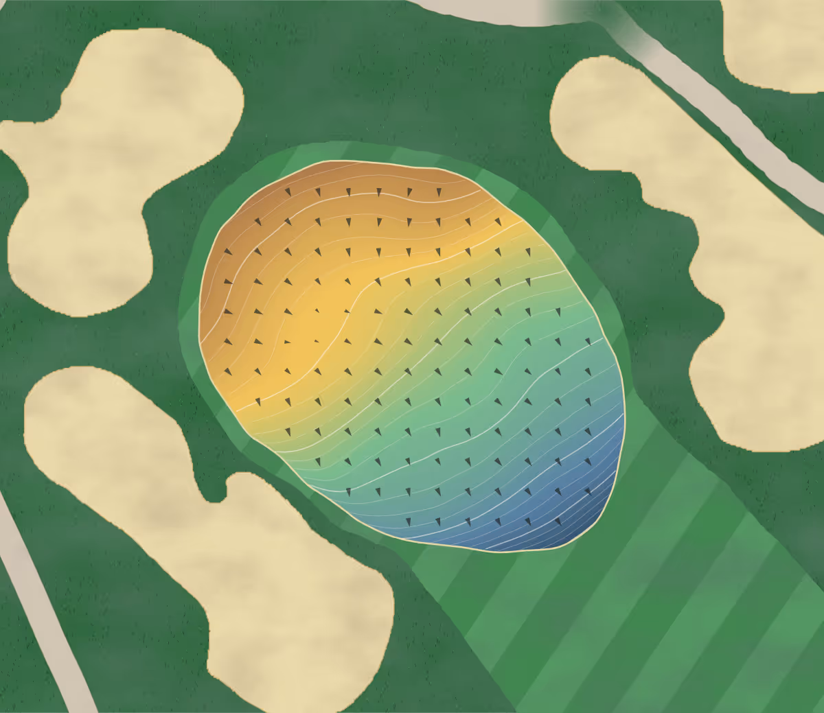 Green contour map of Capilano in West Vancouver, Canada — 248 elevation contours at a 8-centimeter interval with fall-line arrows, traced from 1-meter lidar