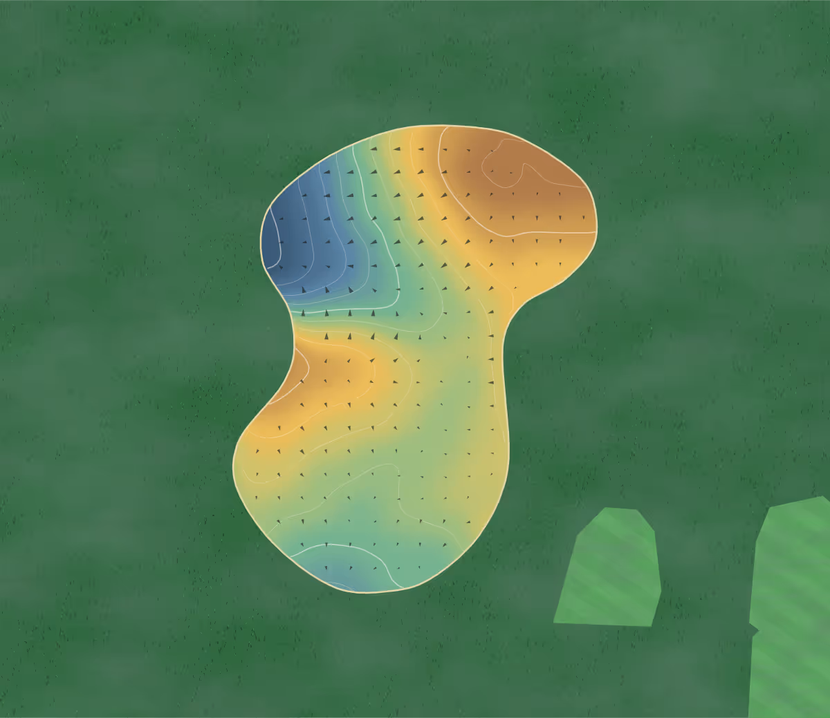 Green contour map of Capital City in Lacey, Washington: 163 elevation contours at a 3-inch interval with fall-line arrows, traced from 1-meter lidar