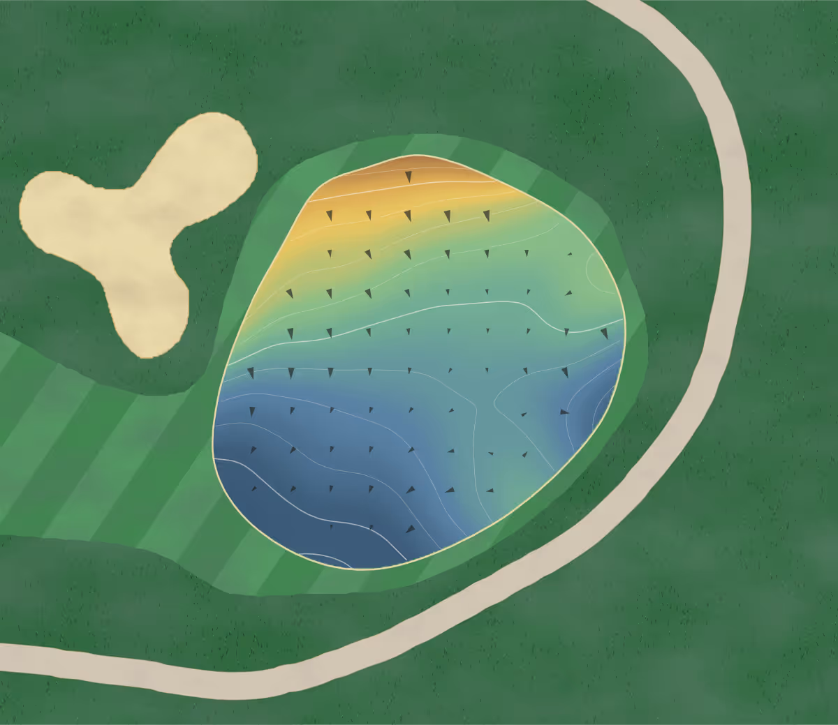Green contour map of Capri Isles in Venice, Florida: 33 elevation contours at a 3-inch interval with fall-line arrows, traced from 1-meter lidar