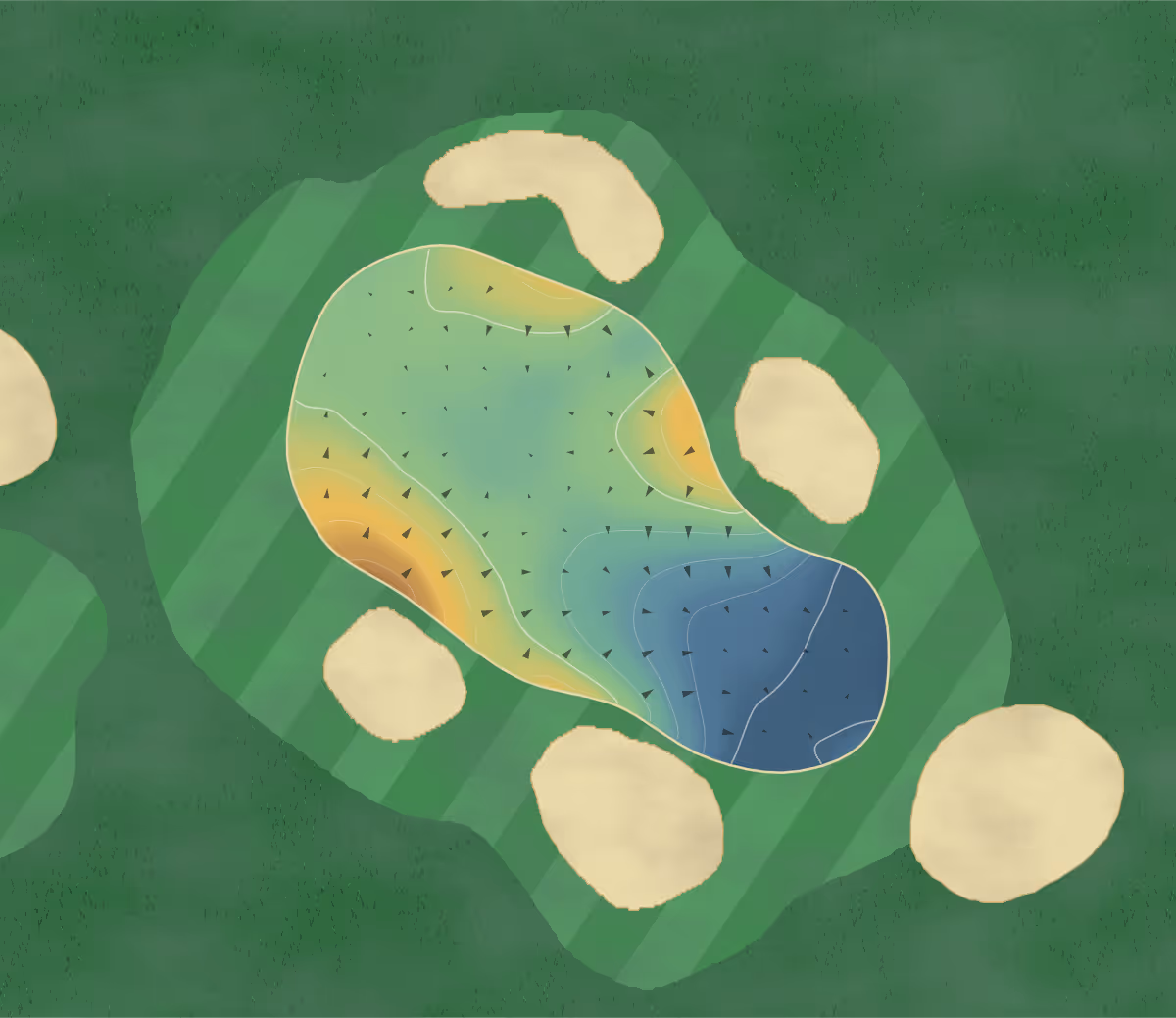 Green contour map of Caprington in Kilmarnock, Scotland: 79 elevation contours at a 8-centimeter interval with fall-line arrows, traced from 1-meter lidar