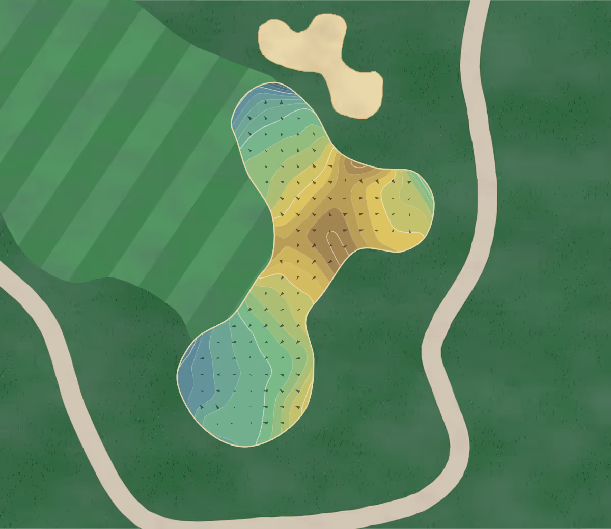 Green contour map of Captain's in Grand Blanc, Michigan — 215 elevation contours at a 3-inch interval with fall-line arrows, traced from 1-meter lidar