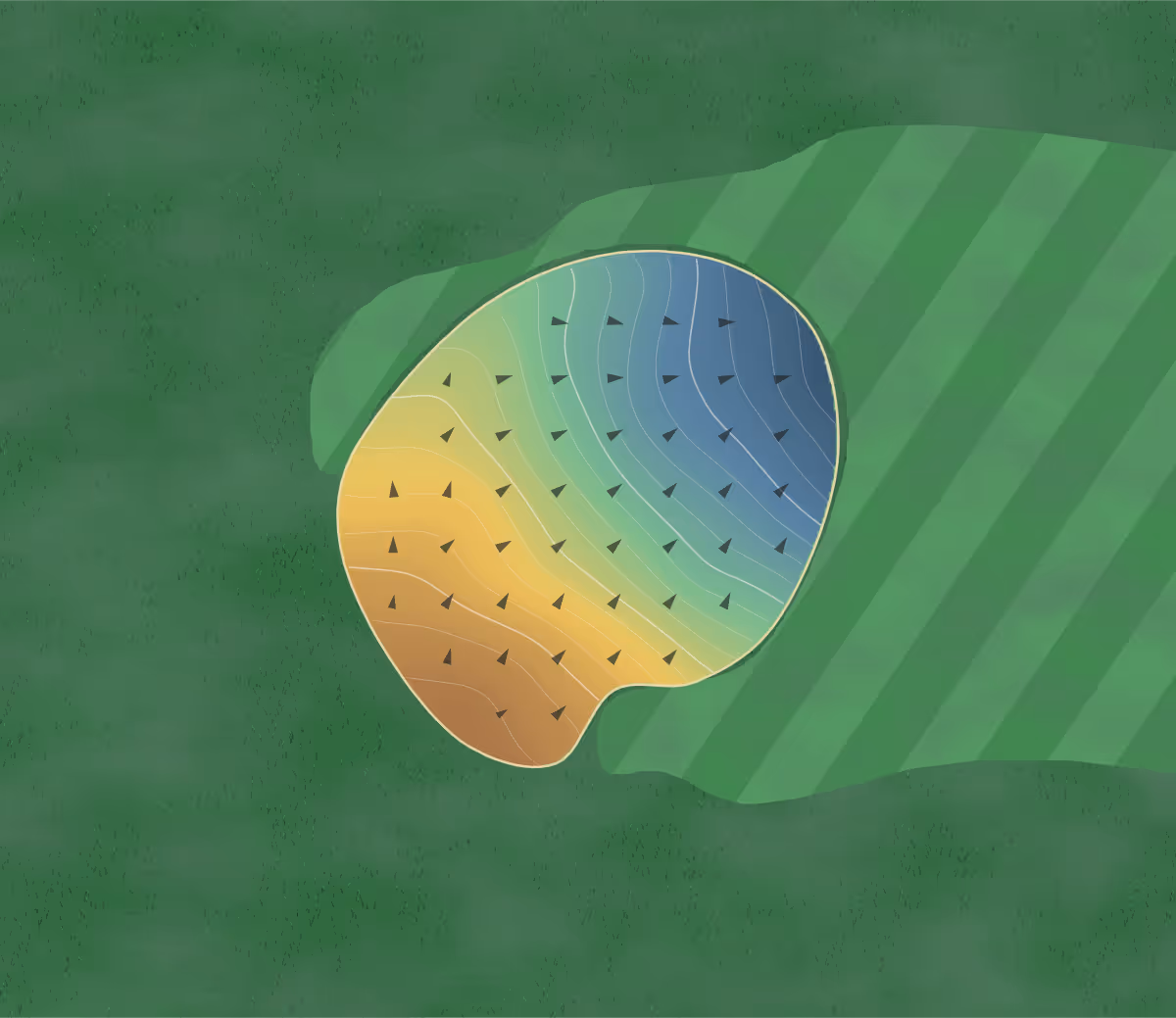 Green contour map of Cardinal in Grand Island, Nebraska: 88 elevation contours at a 3-inch interval with fall-line arrows, traced from 1-meter lidar