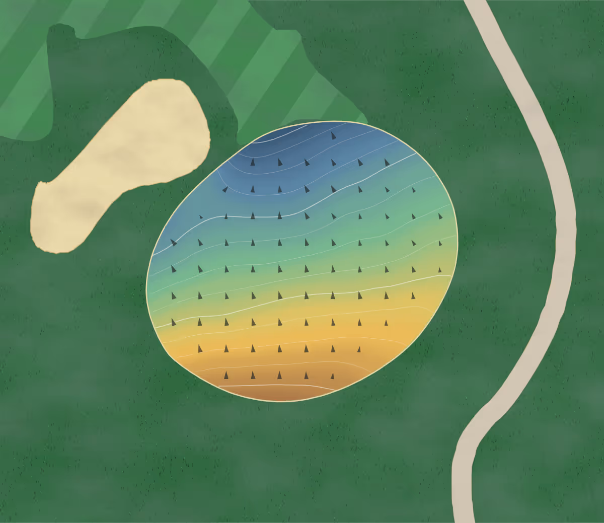 Green contour map of Carlisle Barracks in Carlisle, Pennsylvania: 154 elevation contours at a 3-inch interval with fall-line arrows, traced from 1-meter lidar