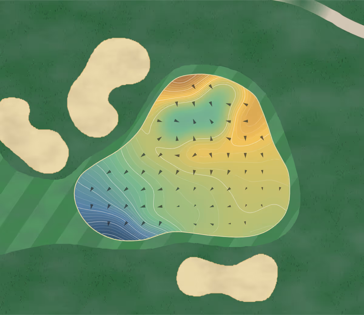 Green contour map of Carolina in Raleigh, North Carolina: 281 elevation contours at a 3-inch interval with fall-line arrows, traced from 1-meter lidar