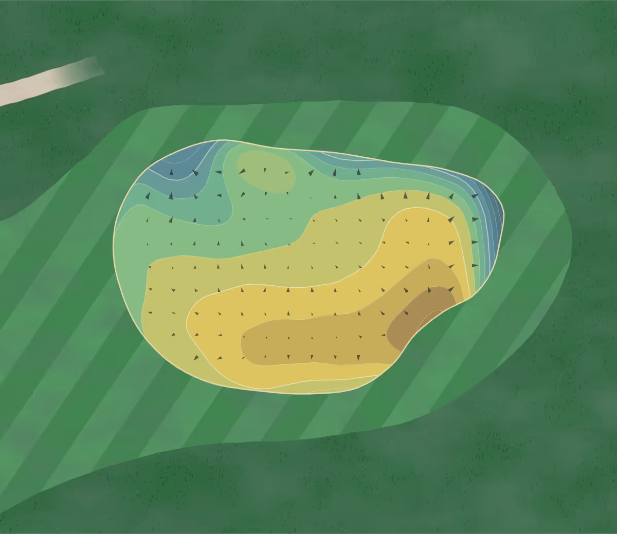 Green contour map of Carroll Municipal in Carroll, Iowa — 170 elevation contours at a 3-inch interval with fall-line arrows, traced from 1-meter lidar