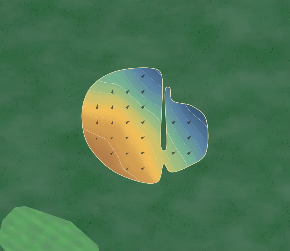Green contour map of Carroll Park in Baltimore, Maryland: 64 elevation contours at a 3-inch interval with fall-line arrows, traced from 1-meter lidar