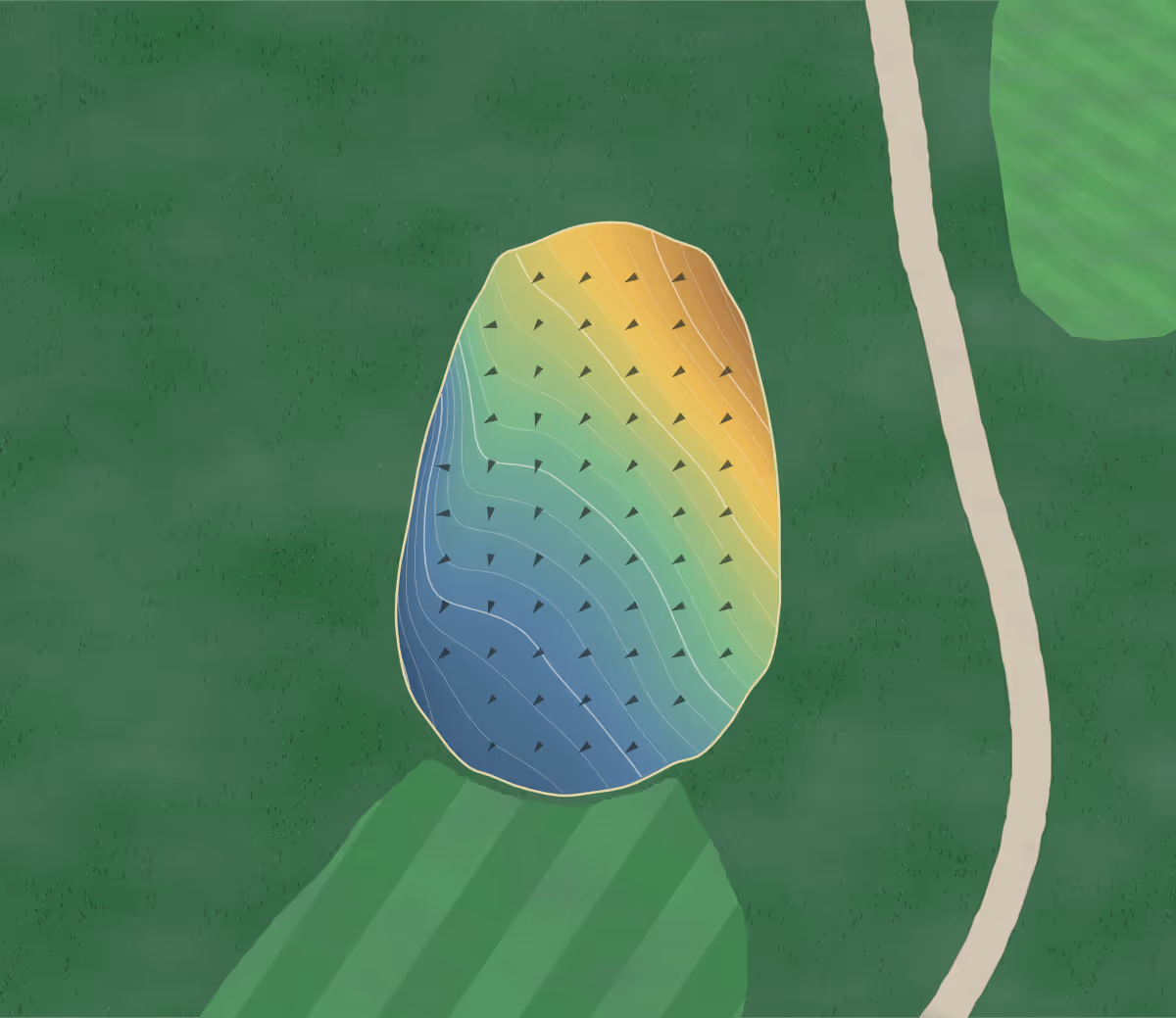 Green contour map of Cary Cc in Cary, Illinois — 223 elevation contours at a 3-inch interval with fall-line arrows, traced from 1-meter lidar