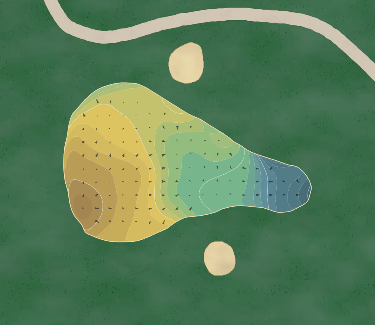 Green contour map of Cassel Hills in Vandalia, Ohio — 209 elevation contours at a 3-inch interval with fall-line arrows, traced from 1-meter lidar