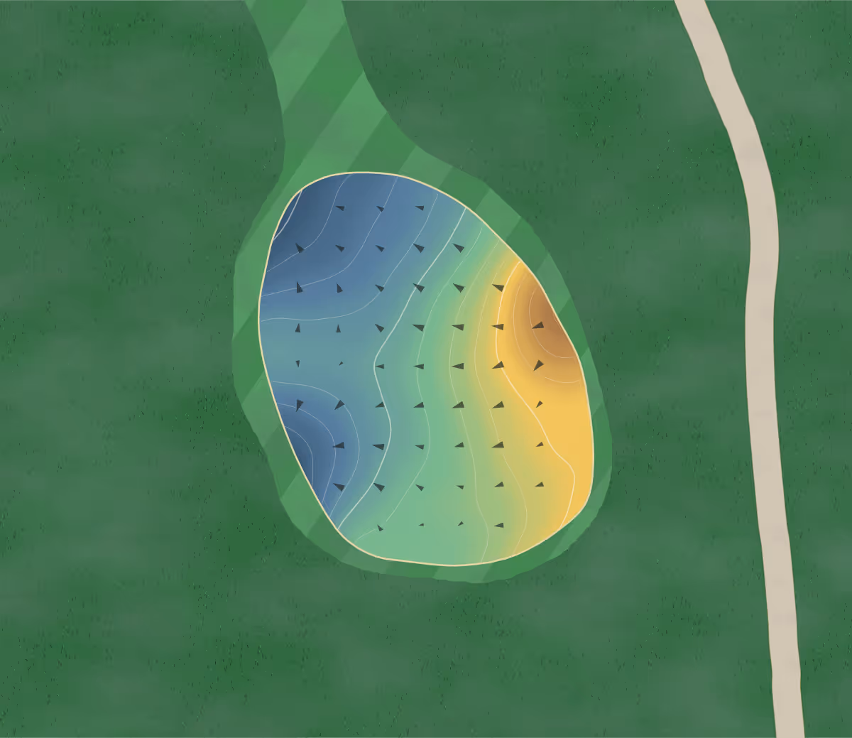 Green contour map of Cassville Gc in Cassville, Missouri — 158 elevation contours at a 3-inch interval with fall-line arrows, traced from 1-meter lidar