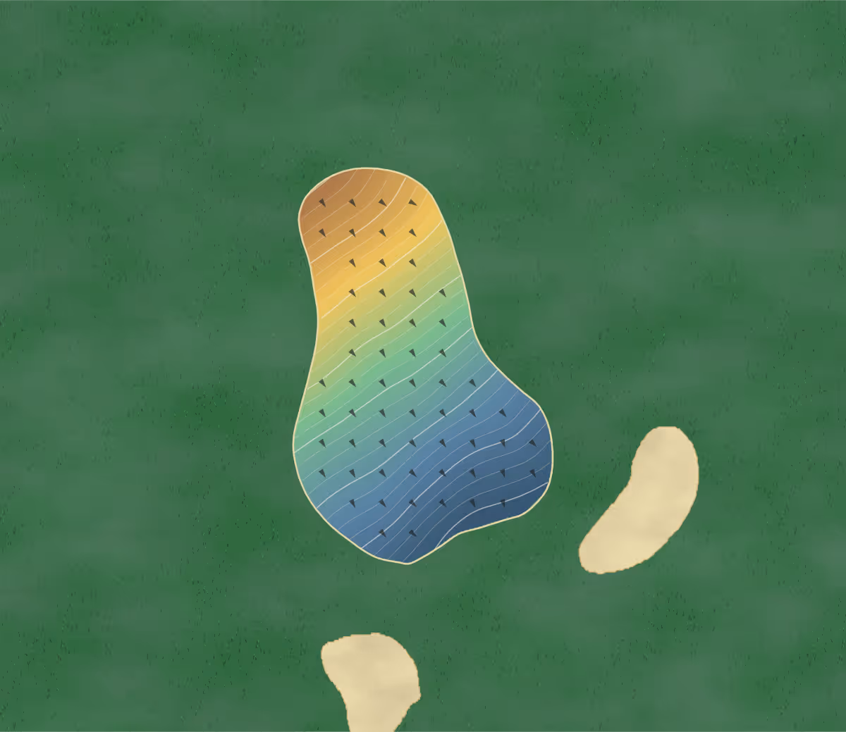 Green contour map of Castell Coch in Cardiff, United Kingdom — 117 elevation contours at a 8-centimeter interval with fall-line arrows, traced from 1-meter lidar