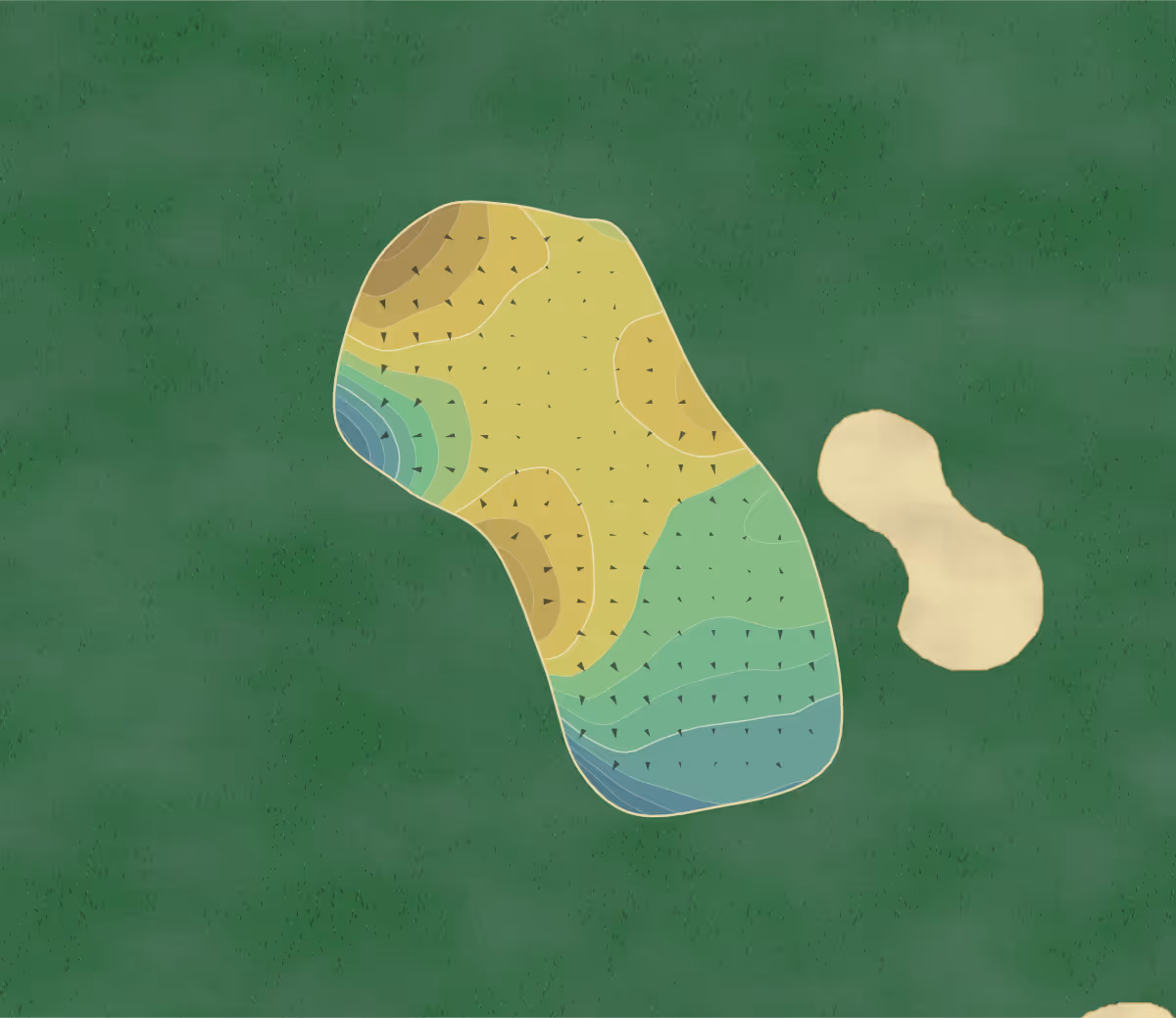 Green contour map of Castle Dargan in Ballygawley, Ireland — 162 elevation contours at a 8-centimeter interval with fall-line arrows, traced from 1-meter lidar