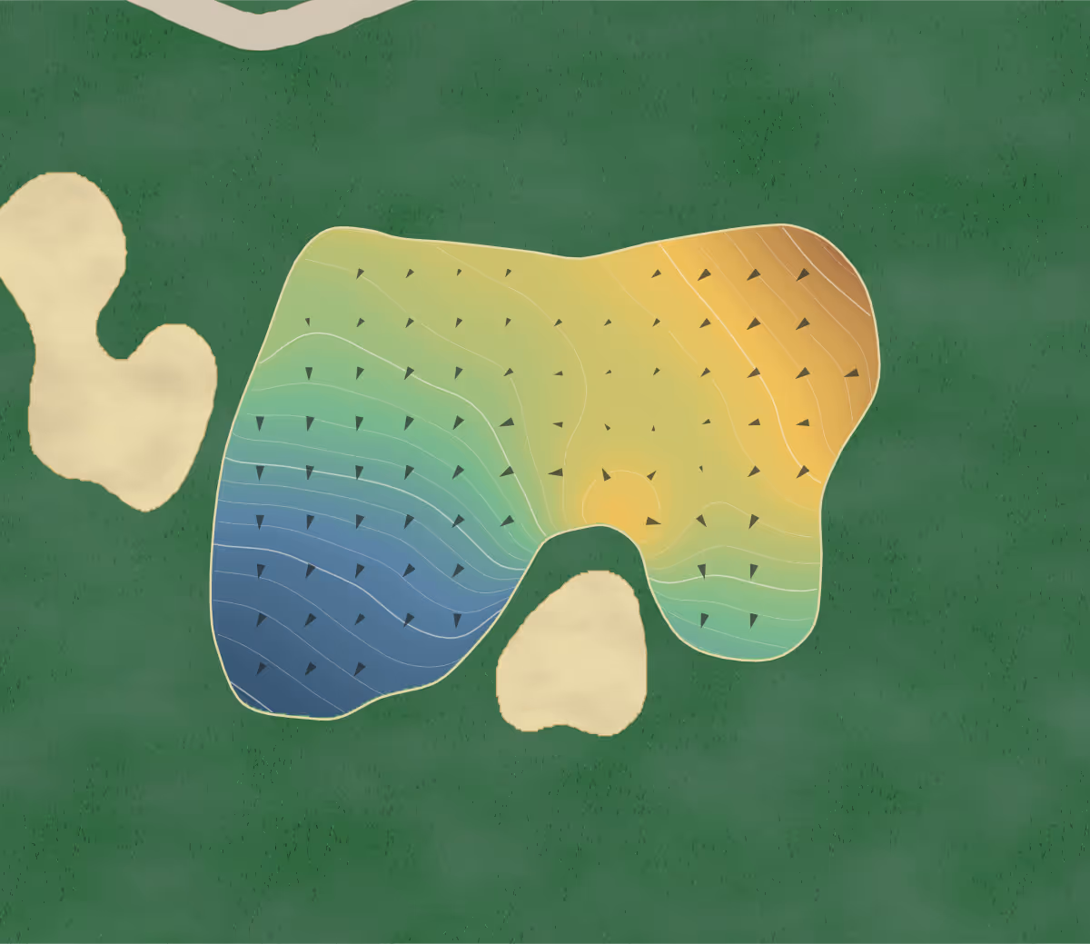 Green contour map of Castle Hill in Baulkham Hills, Australia — 273 elevation contours at a 8-centimeter interval with fall-line arrows, traced from 1-meter lidar