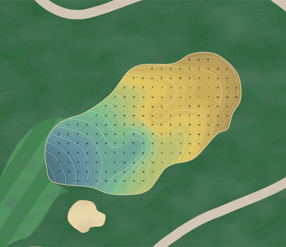 Green contour map of Castle Pines in Castle Rock, Colorado — 277 elevation contours at a 3-inch interval with fall-line arrows, traced from 1-meter lidar