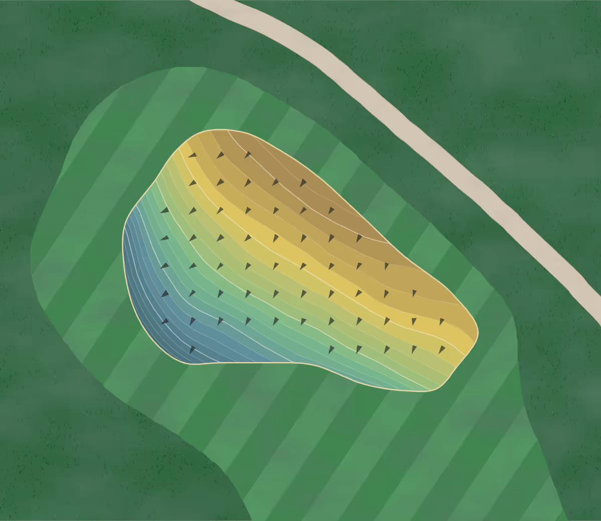 Green contour map of Castle Rock in Pembroke, Virginia — 185 elevation contours at a 3-inch interval with fall-line arrows, traced from 1-meter lidar
