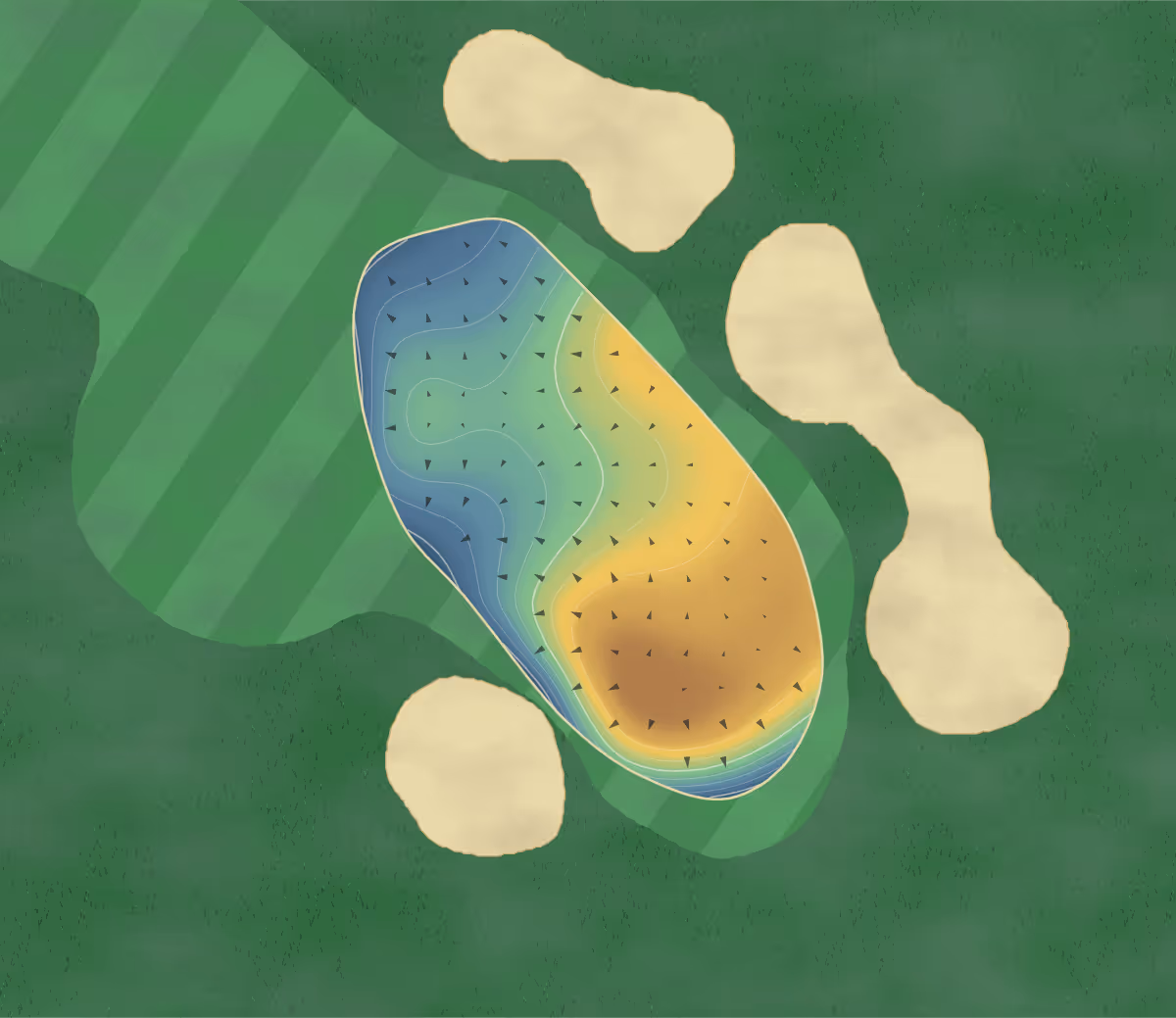 Green contour map of Castleknock in Dublin, Ireland: 21 elevation contours at a 8-centimeter interval with fall-line arrows, traced from 1-meter lidar