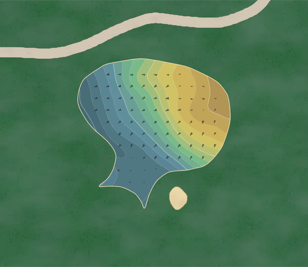 Green contour map of Catamount CC in Williston, Vermont — 115 elevation contours at a 3-inch interval with fall-line arrows, traced from 1-meter lidar
