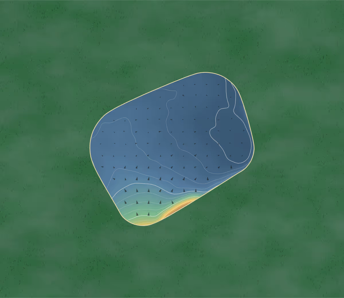 Green contour map of Cathkin Braes in Rutherglen, Scotland: 147 elevation contours at a 8-centimeter interval with fall-line arrows, traced from 1-meter lidar