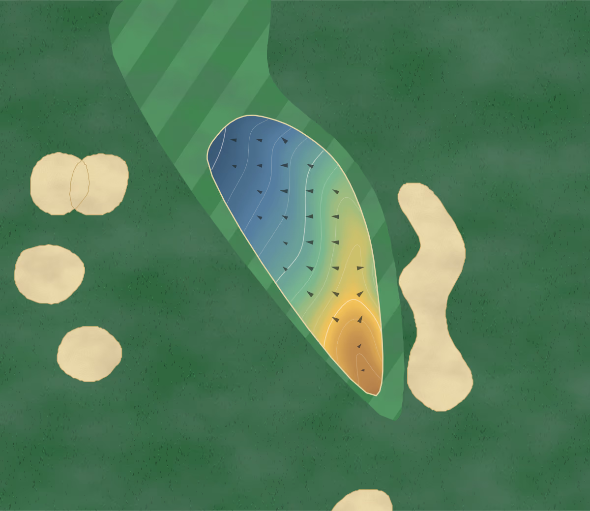 Green contour map of Cattail Creek in Cloverly, Maryland: 11 elevation contours at a 3-inch interval with fall-line arrows, traced from 1-meter lidar
