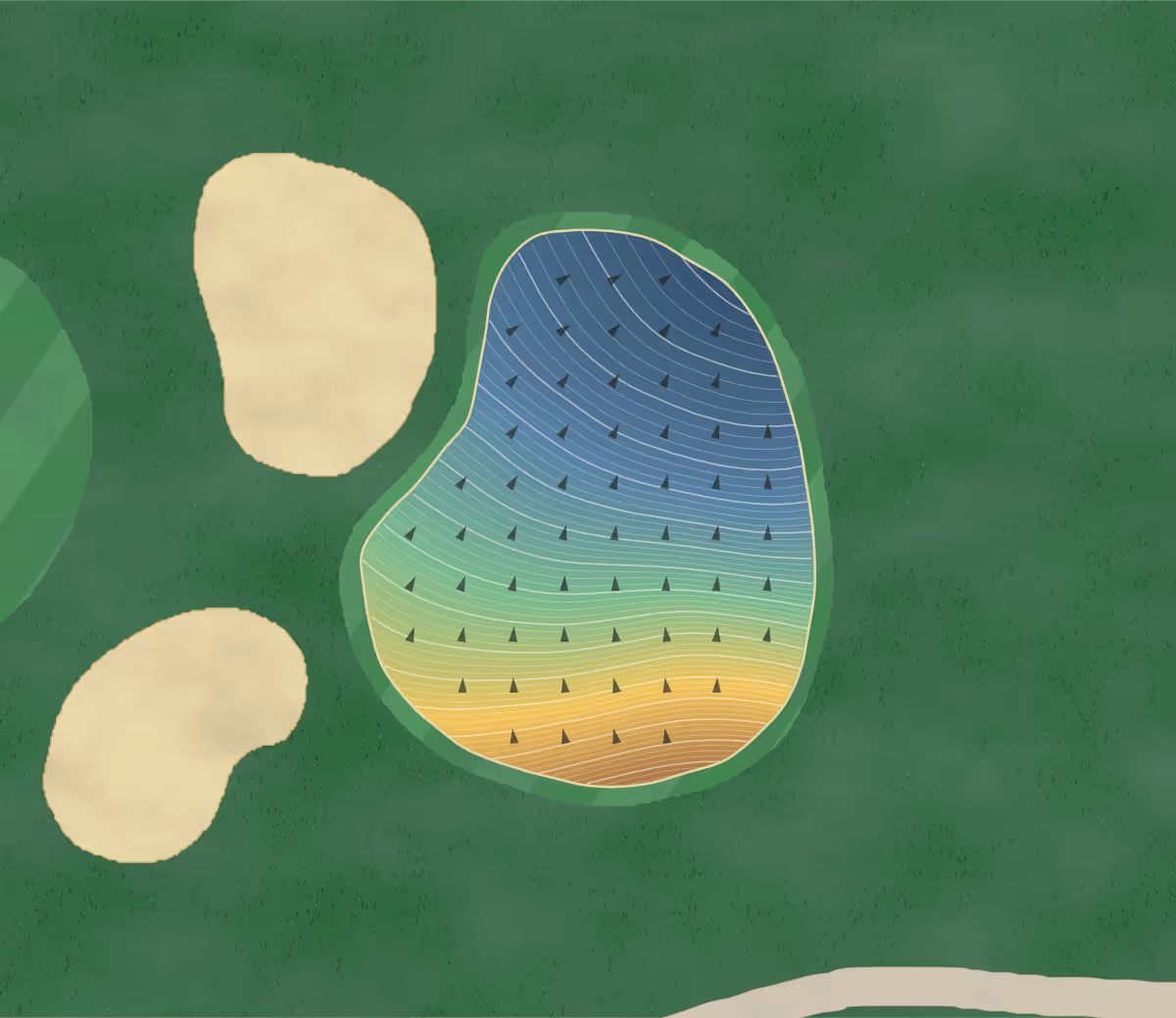 Green contour map of Caves Valley in Owings Mills, Maryland — 410 elevation contours at a 3-inch interval with fall-line arrows, traced from 1-meter lidar